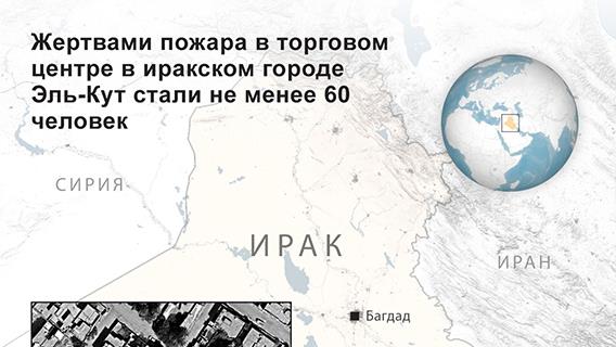 Жертвами пожара в торговом центре в иракском городе Эль-Кут стали не менее 60 человек