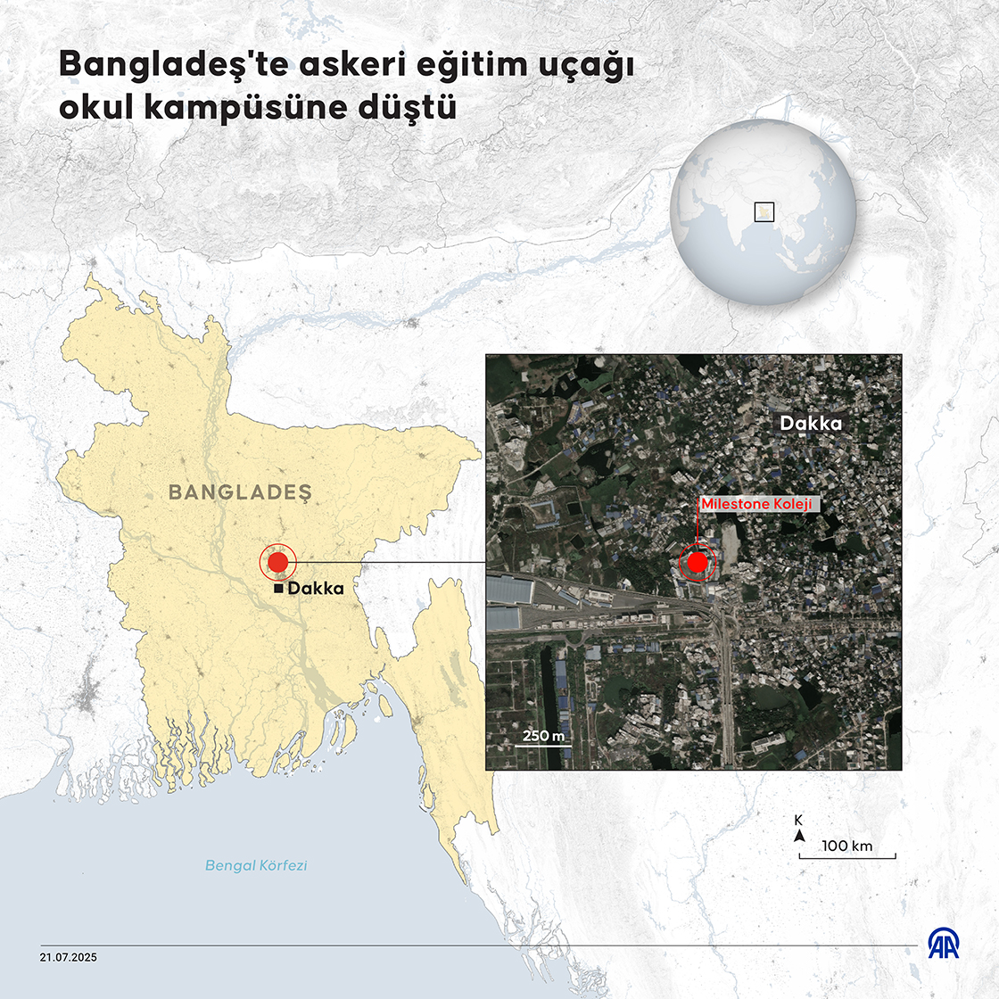 Bangladeş'te askeri eğitim uçağı okul kampüsüne düştü