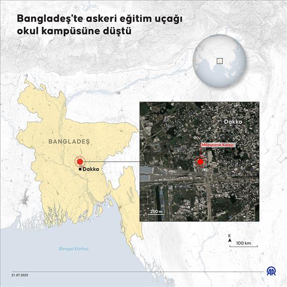 Bangladeş'te askeri eğitim uçağı okul kampüsüne düştü