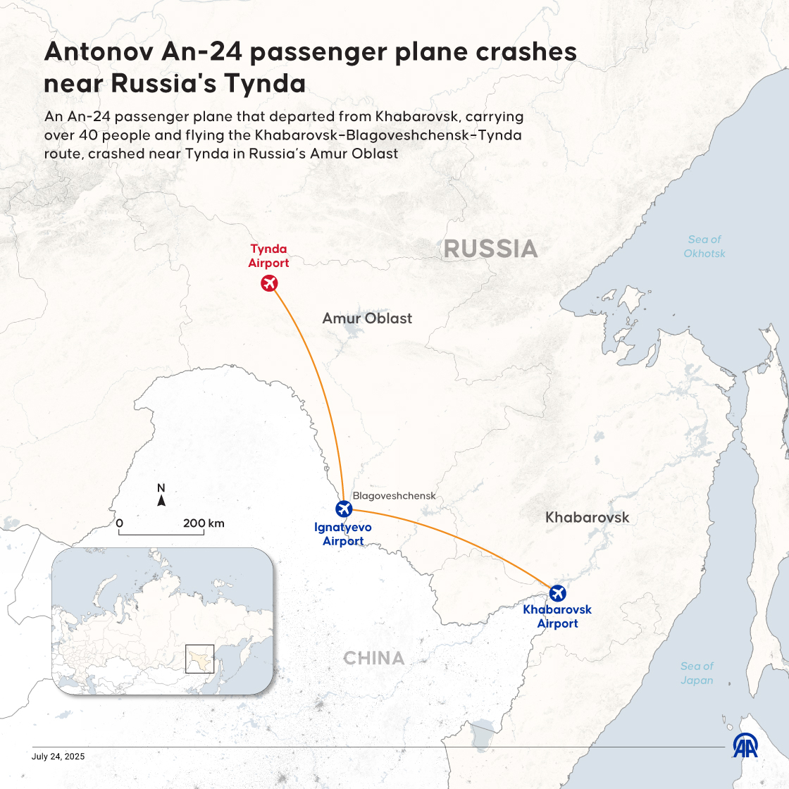 Antonov An-24 passenger plane crashes near Russia's Tynda