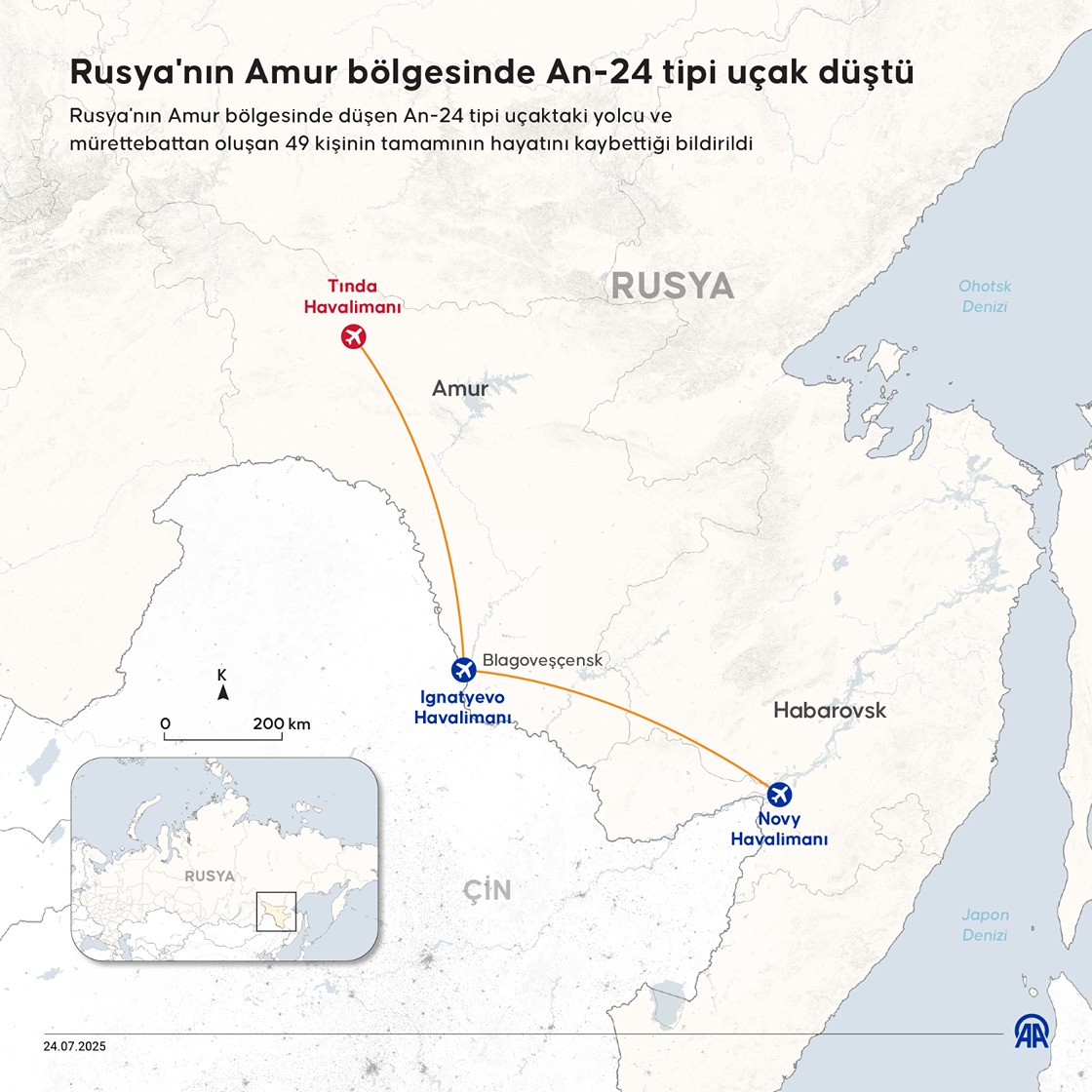 Rusya'nın Amur bölgesinde An-24 tipi uçak düştü