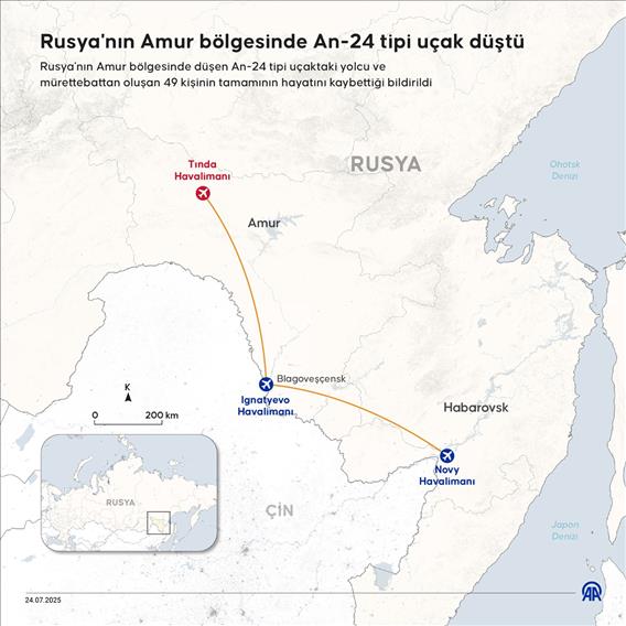 Rusya'nın Amur bölgesinde An-24 tipi uçak düştü