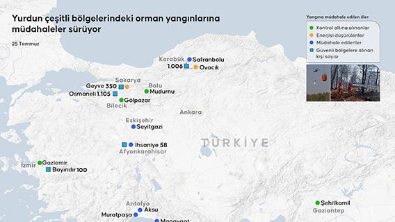 Yurdun çeşitli bölgelerindeki orman yangınlarına müdahaleler sürüyor