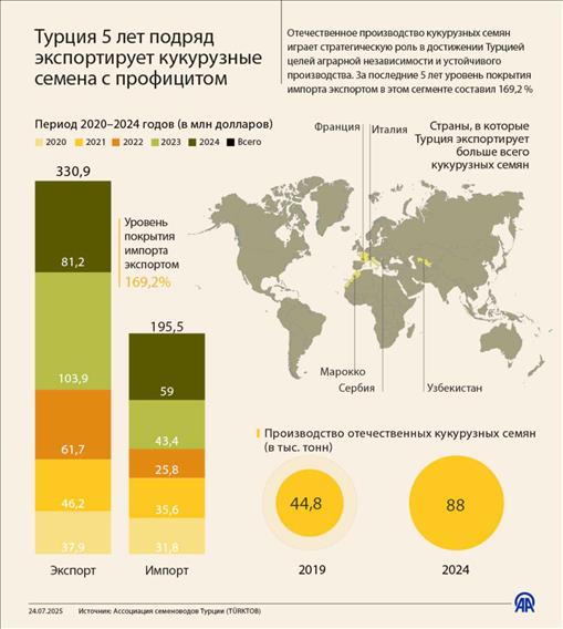 Турция 5 лет подряд экспортирует кукурузные семена с профицитом