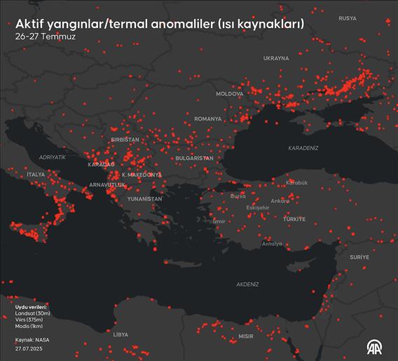 Aktif yangınlar/termal anomaliler (ısı kaynakları)
