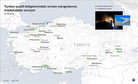 Yurdun çeşitli bölgelerindeki orman yangınlarına müdahaleler sürüyor