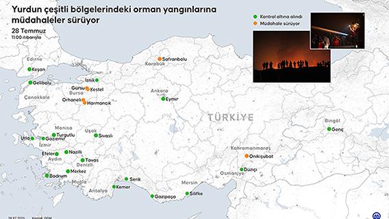 Yurdun çeşitli bölgelerindeki orman yangınlarına müdahaleler sürüyor