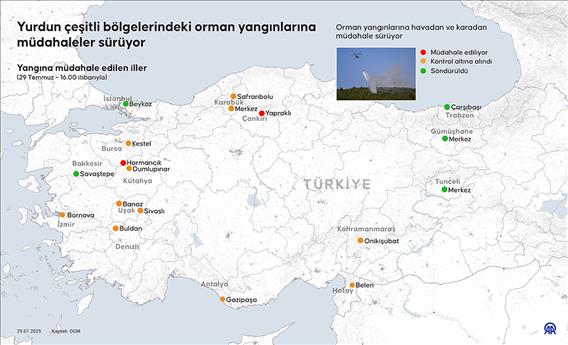 Yurdun çeşitli bölgelerindeki orman yangınlarına müdahaleler sürüyor