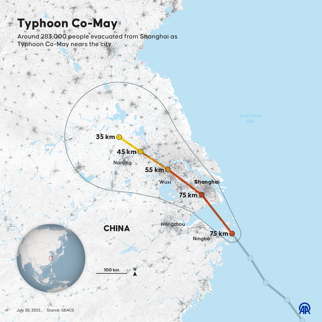 Typhoon Co-May, the eighth tropical storm to hit China this year, makes landfall in eastern Zhejiang province