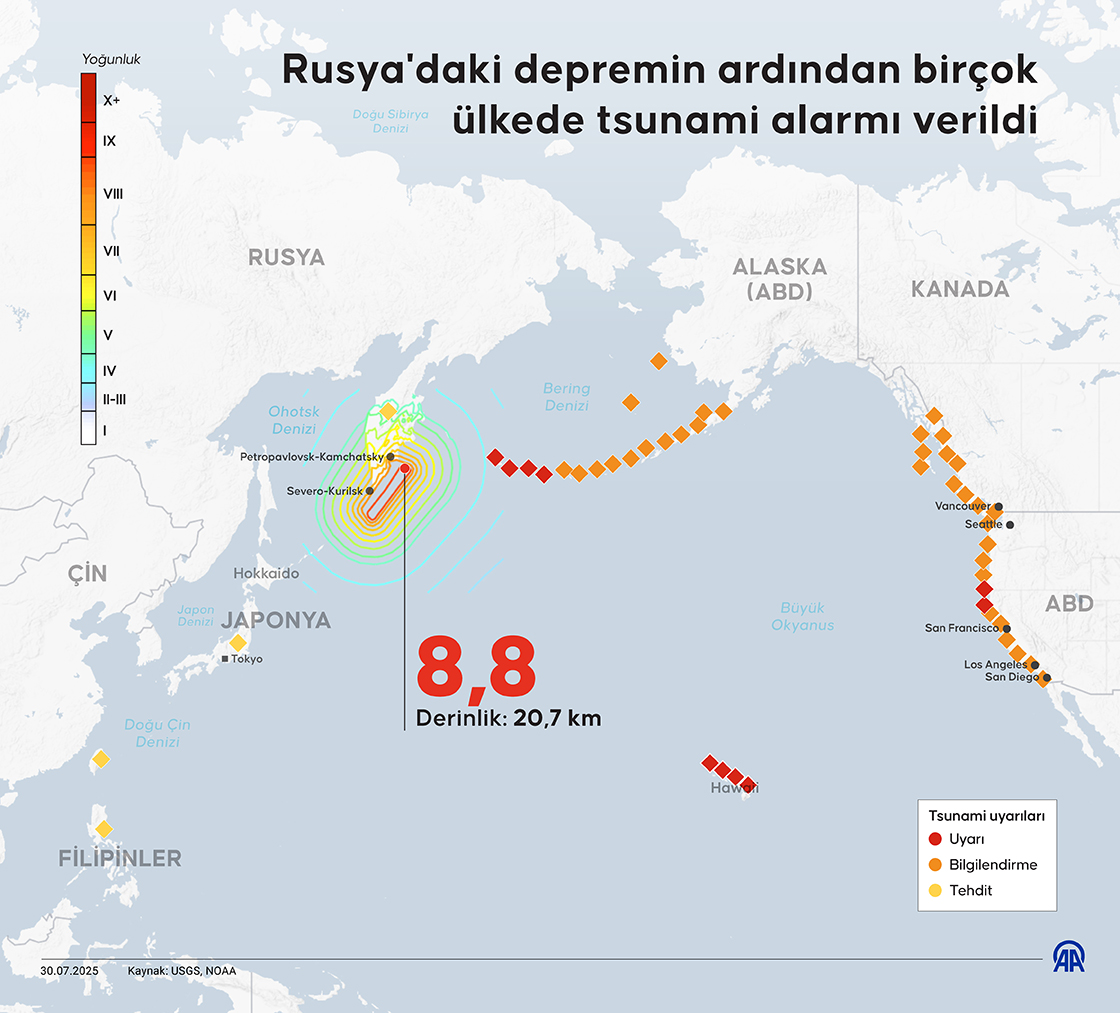Rusya'daki depremin ardından birçok ülkede tsunami alarmı verildi