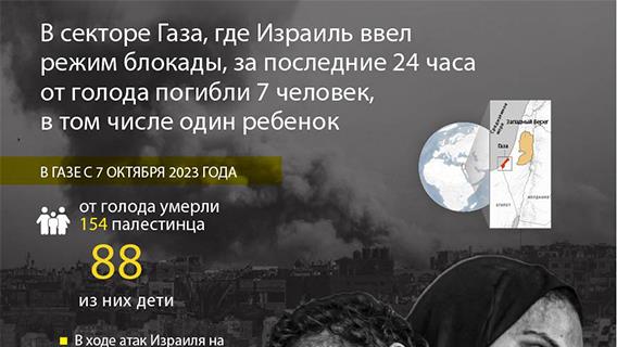 В секторе Газа, где Израиль ввел режим блокады, за последние 24 часа от голода погибли 7 человек, в том числе один ребенок