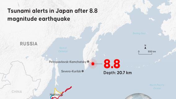 Tsunami waves hit some parts of Japan's Pacific coastal regions after a mega earthquake struck off Russia