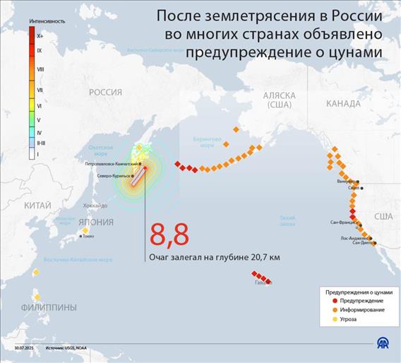 После землетрясения в России во многих странах объявлено предупреждение о цунами