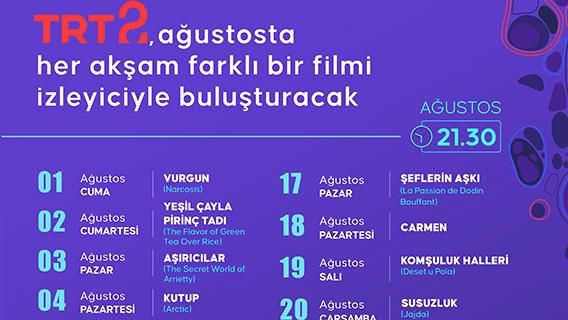 TRT 2, ağustosta her akşam farklı bir filmi izleyiciyle buluşturacak
