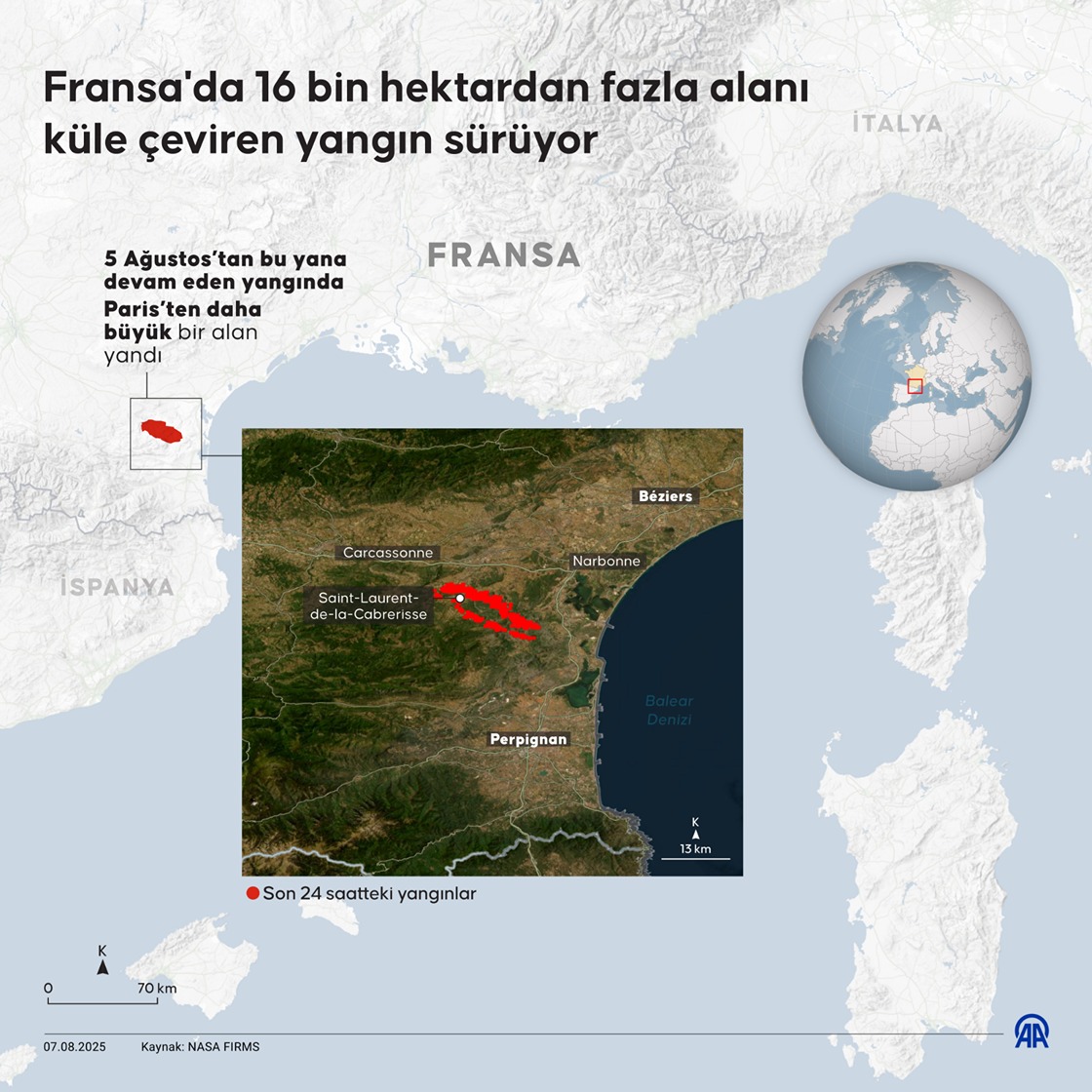 Fransa'da 16 bin hektardan fazla alanı küle çeviren yangın sürüyor