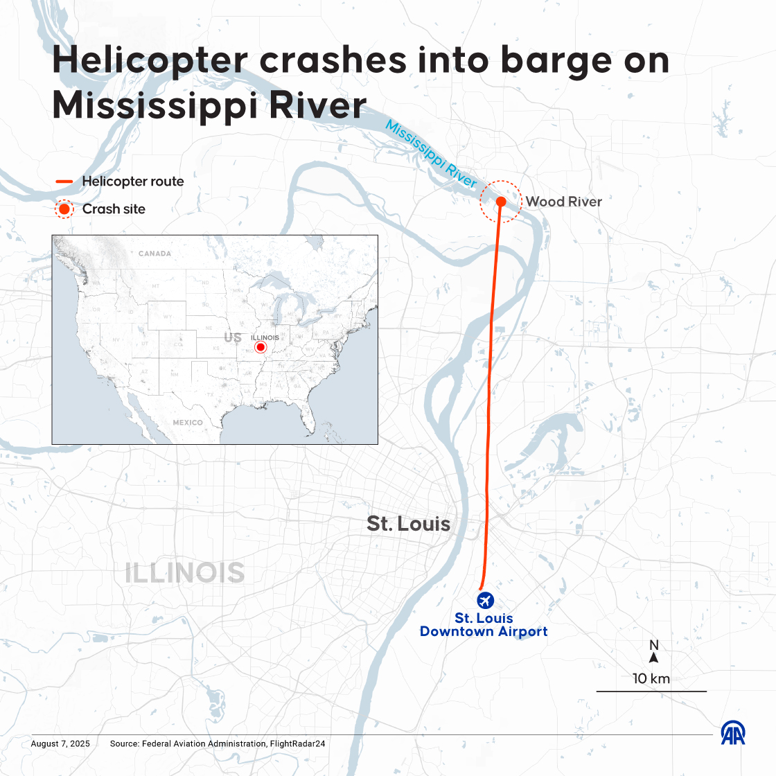 Helicopter crashes into barge on Mississippi River
