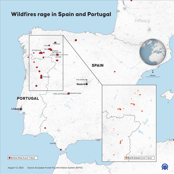 Wildfires rage in Spain and Portugal