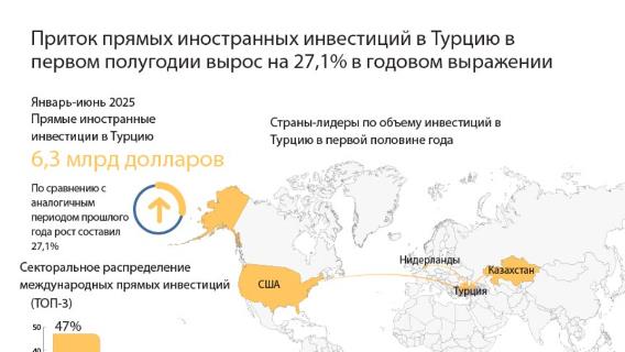 Приток прямых иностранных инвестиций в Турцию в первом полугодии вырос на 27,1% 