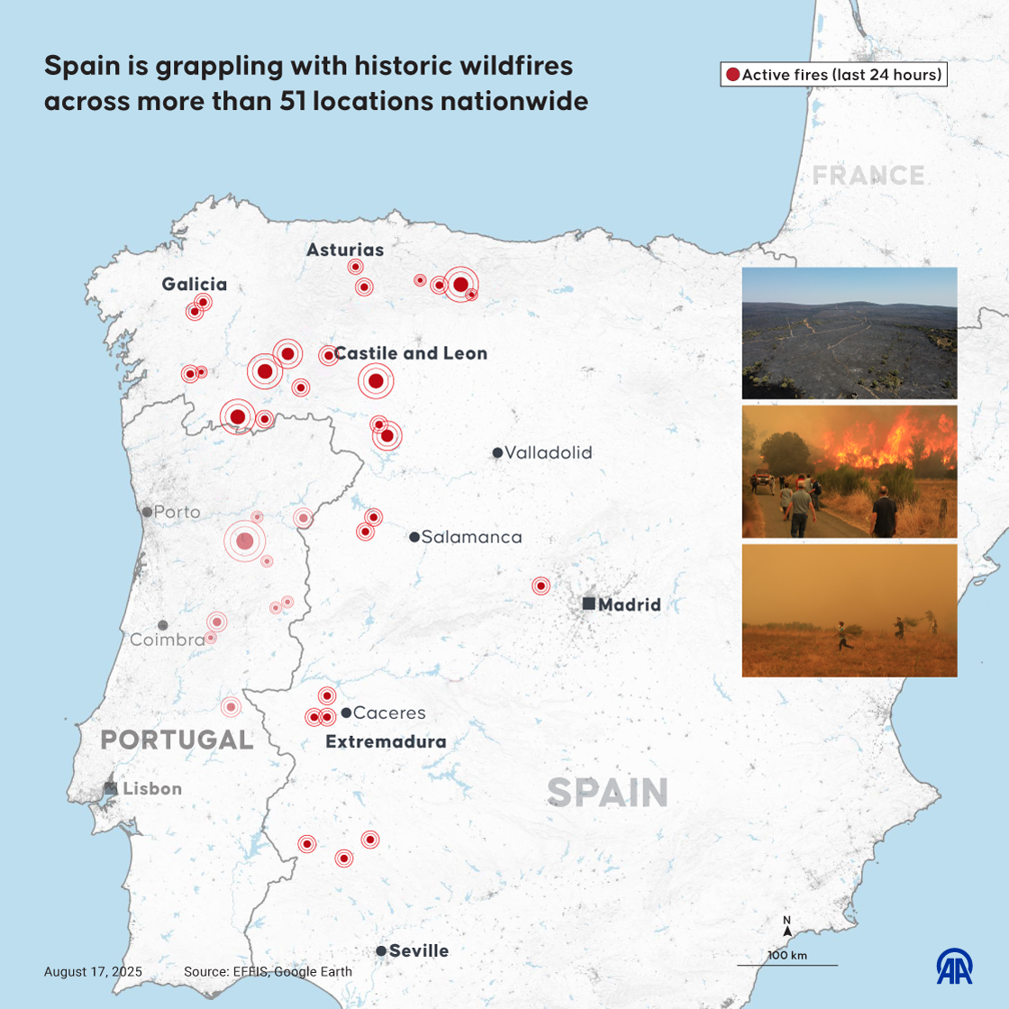 A wildfire that broke out in northern Portugal has spread to the town of Sernancelhe