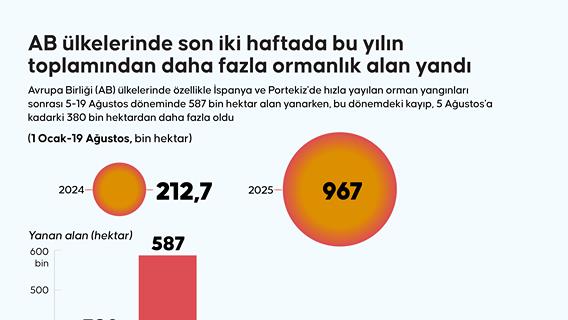 AB ülkelerinde son iki haftada bu yılın toplamından daha fazla ormanlık alan yandı