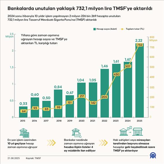 Bankalarda unutulan yaklaşık 732,1 milyon lira TMSF'ye aktarıldı