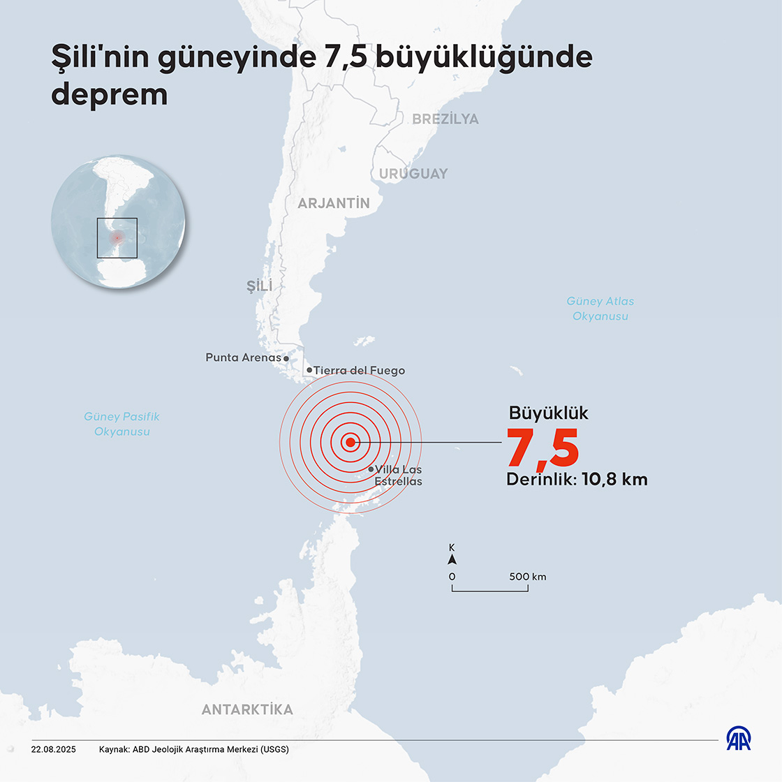 Şili'nin güneyinde 7,5 büyüklüğünde deprem