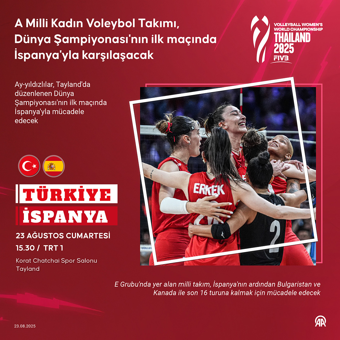 A Milli Kadın Voleybol Takımı, Dünya Şampiyonası'nın ilk maçında İspanya'yla karşılaşacak