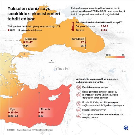 Türkiye’nin çevresindeki denizlerde sıcaklık, dünya ortalamasının üzerinde artıyor