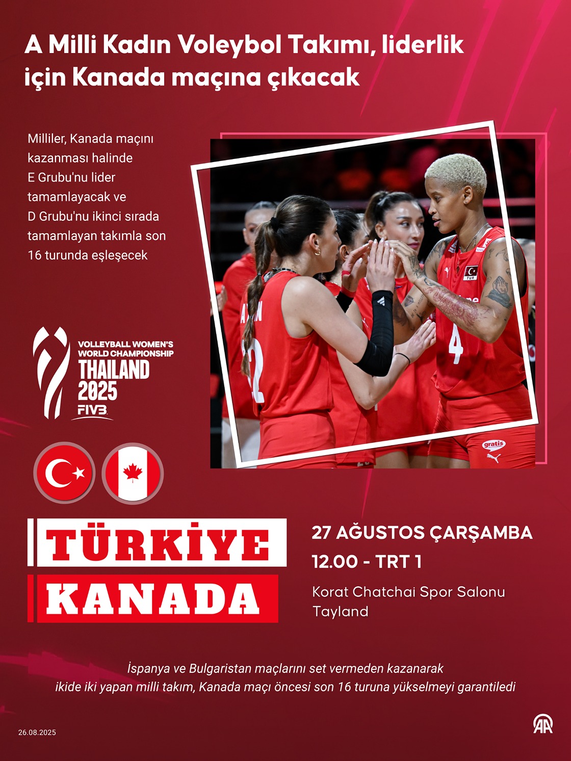 A Milli Kadın Voleybol Takımı, liderlik için Kanada maçına çıkacak