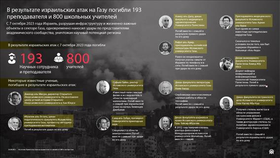 В результате израильских атак на Газу погибли 193 преподавателя и 800 школьных учителей