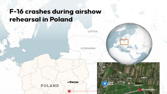 F-16 crashes during airshow rehearsal in Poland