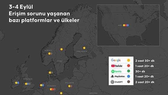 3-4 Eylül Erişim sorunu yaşanan bazı platformlar ve ülkeler