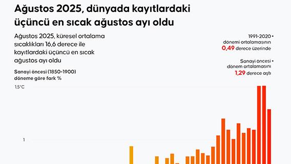 Ağustos 2025, dünyada kayıtlardaki üçüncü en sıcak ağustos ayı oldu