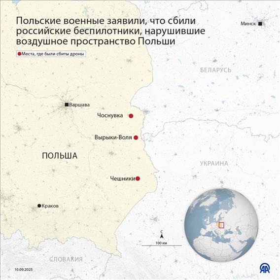 Польские военные заявили, что сбили российские беспилотники, нарушившие воздушное пространство Польши