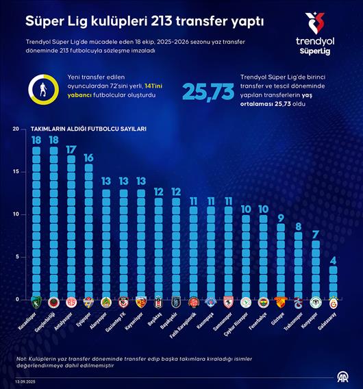 Süper Lig kulüpleri 213 transfer yaptı