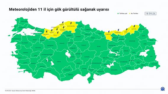 Meteorolojiden 11 il için gök gürültülü sağanak uyarısı