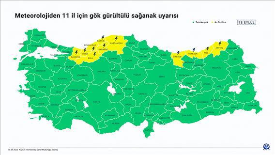 Meteorolojiden 11 il için gök gürültülü sağanak uyarısı