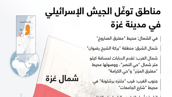 مناطق توغّل الجيش الإسرائيلي بمدينة غزة