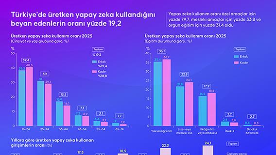 Türkiye'de üretken yapay zeka kullandığını beyan edenlerin oranı yüzde 19,2