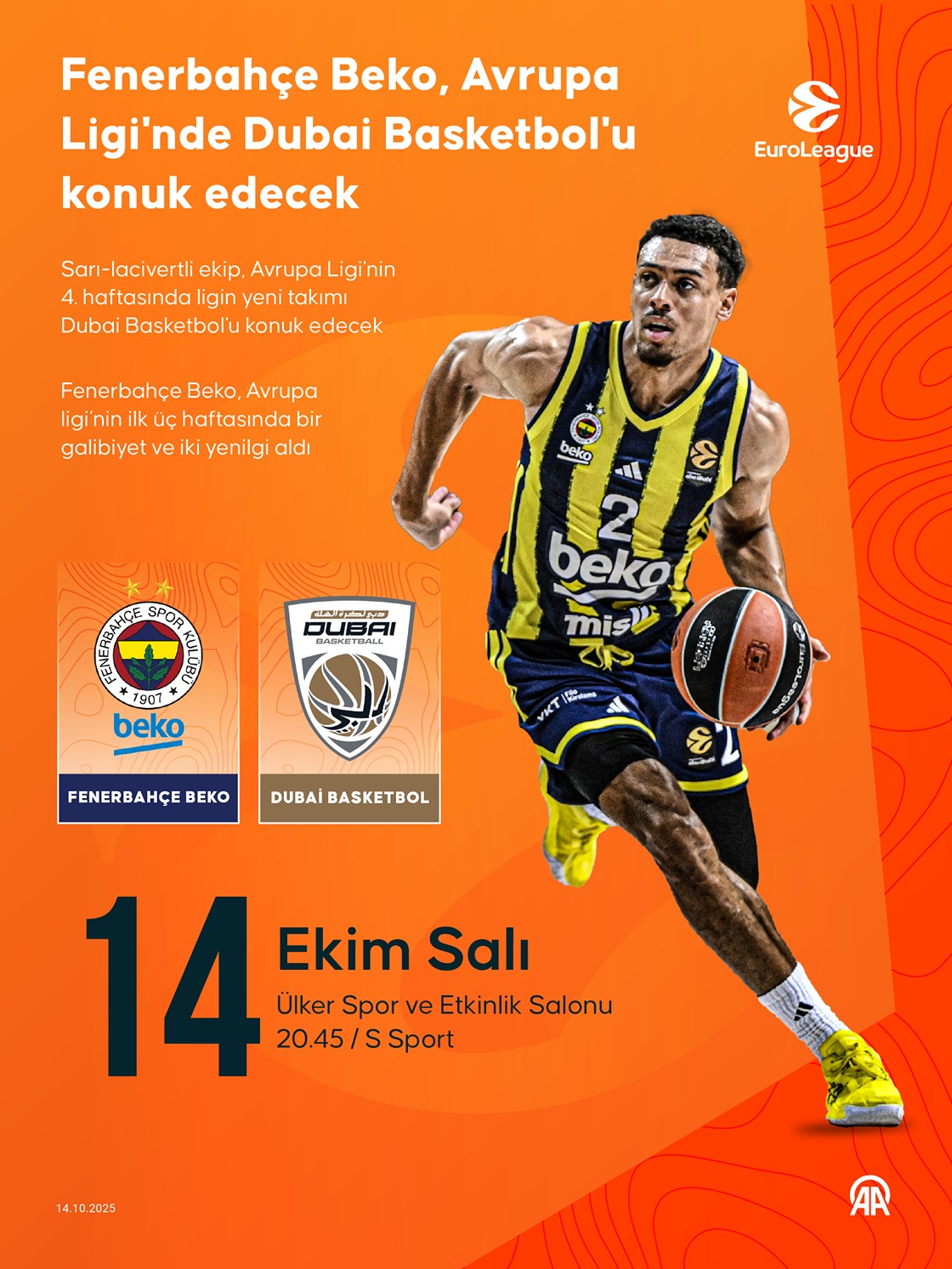 Fenerbahçe Beko, Avrupa Ligi'nde Dubai Basketbol'u konuk edecek