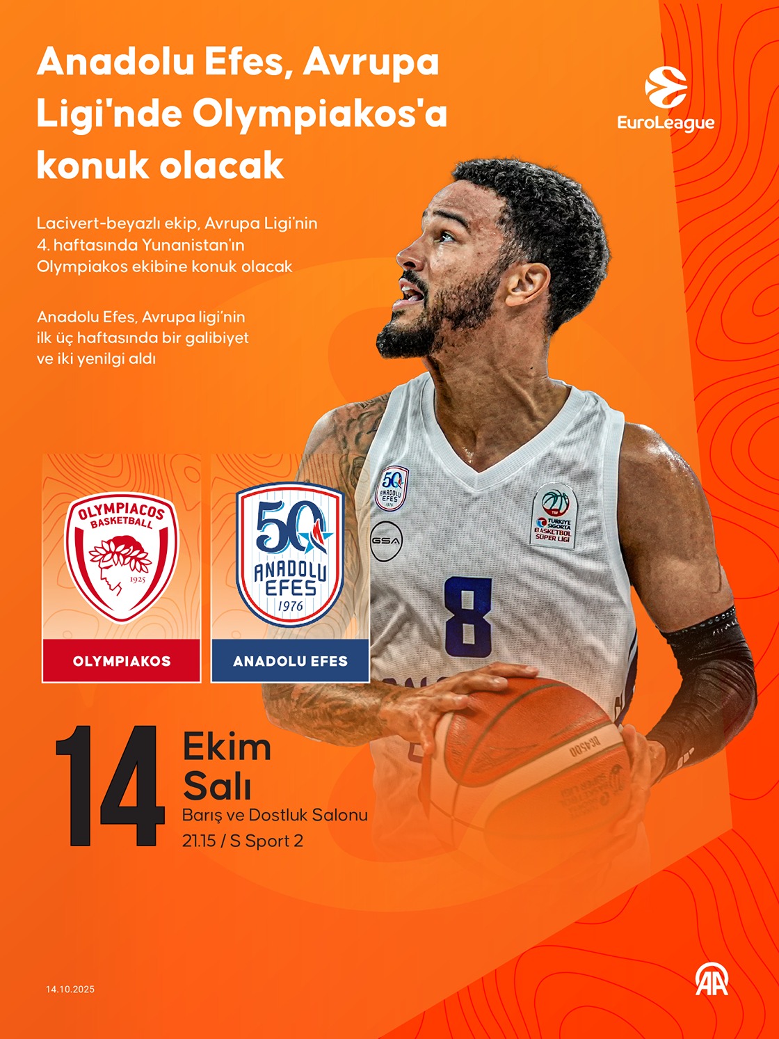 Anadolu Efes, Avrupa Ligi'nde Olympiakos'a konuk olacak