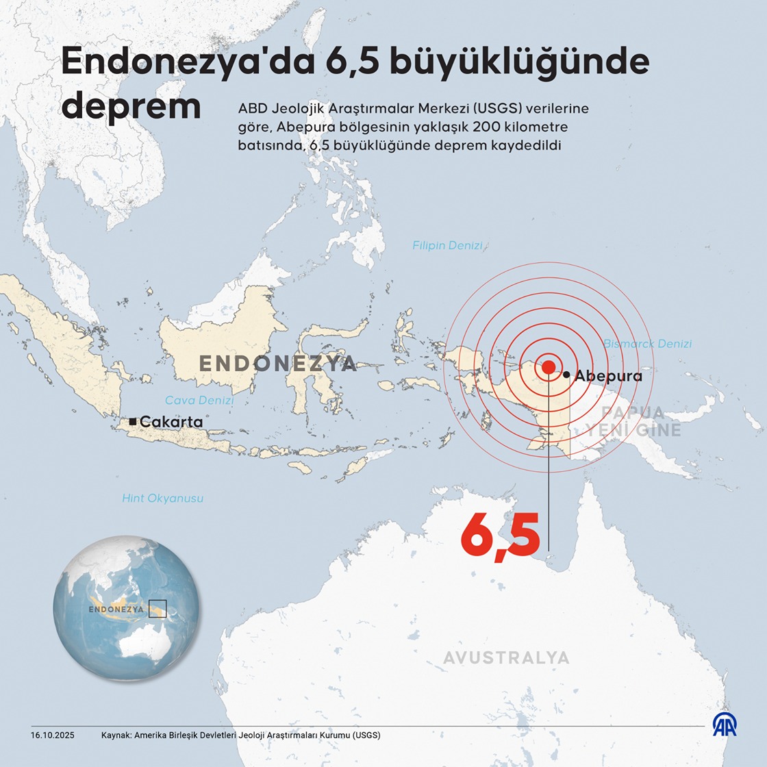 Endonezya'da 6,5 büyüklüğünde deprem