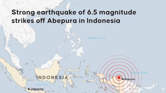 A strong earthquake hit near Abepura in Indonesia’s Papua province
