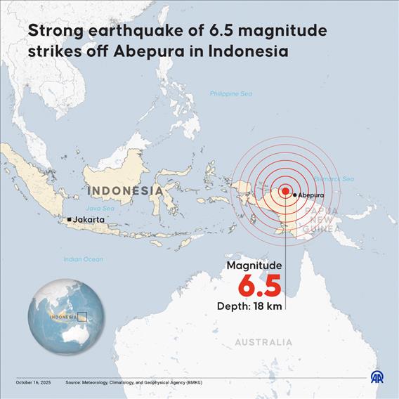 A strong earthquake hit near Abepura in Indonesia’s Papua province