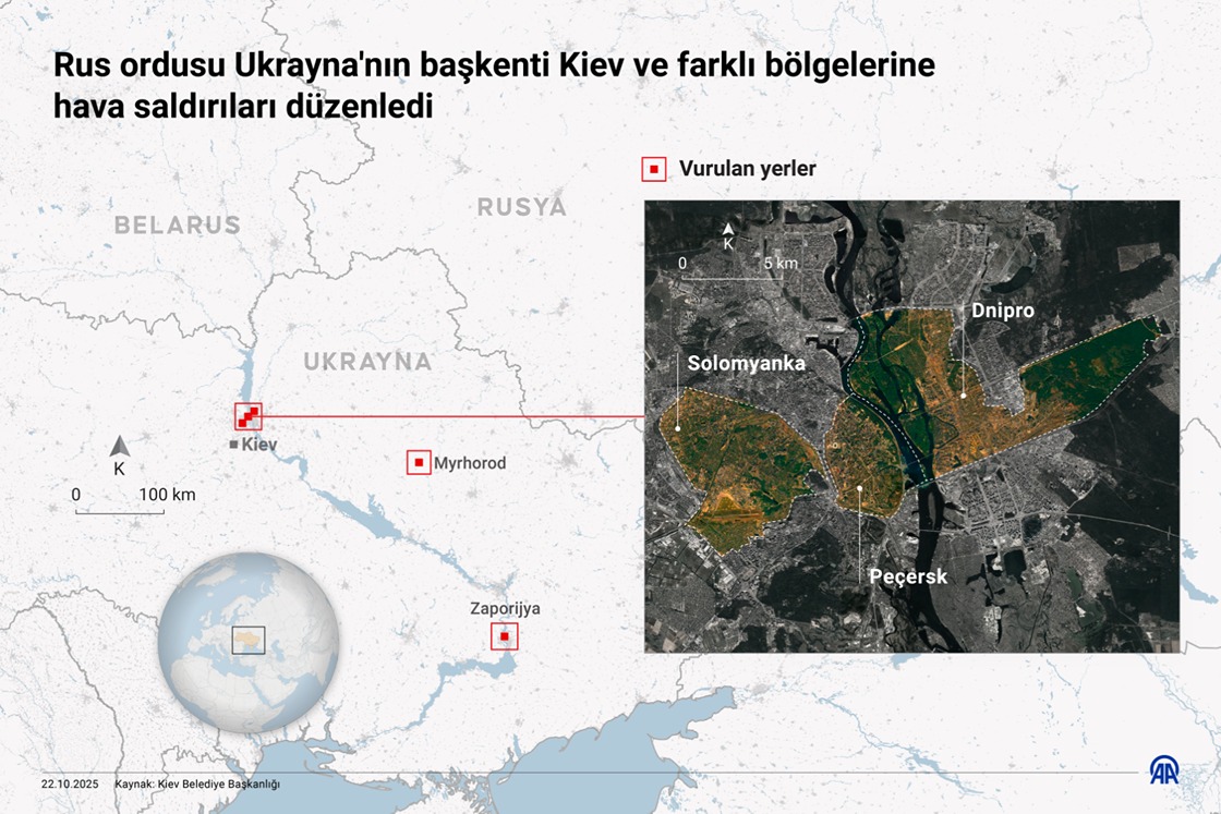Rus ordusu Ukrayna'nın başkenti Kiev ve farklı bölgelerine hava saldırıları düzenledi