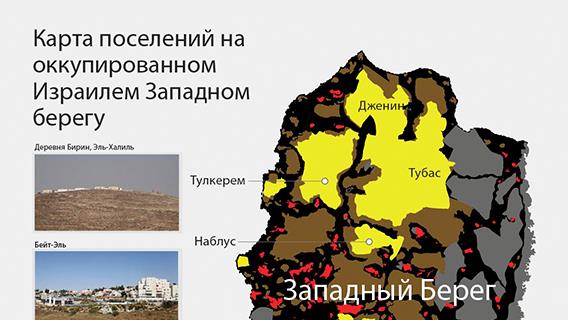 Карта поселений на оккупированном Израилем Западном берегу