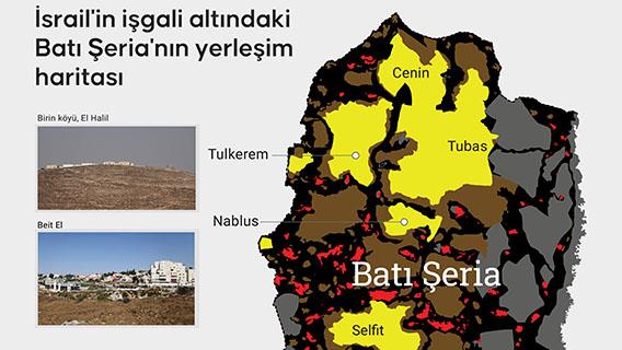  İsrail'in işgali altındaki Batı Şeria'nın yerleşim haritası