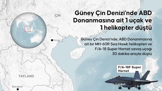 Güney Çin Denizi'nde ABD Donanmasına ait 1 uçak ve 1 helikopter 30 dakika arayla düştü