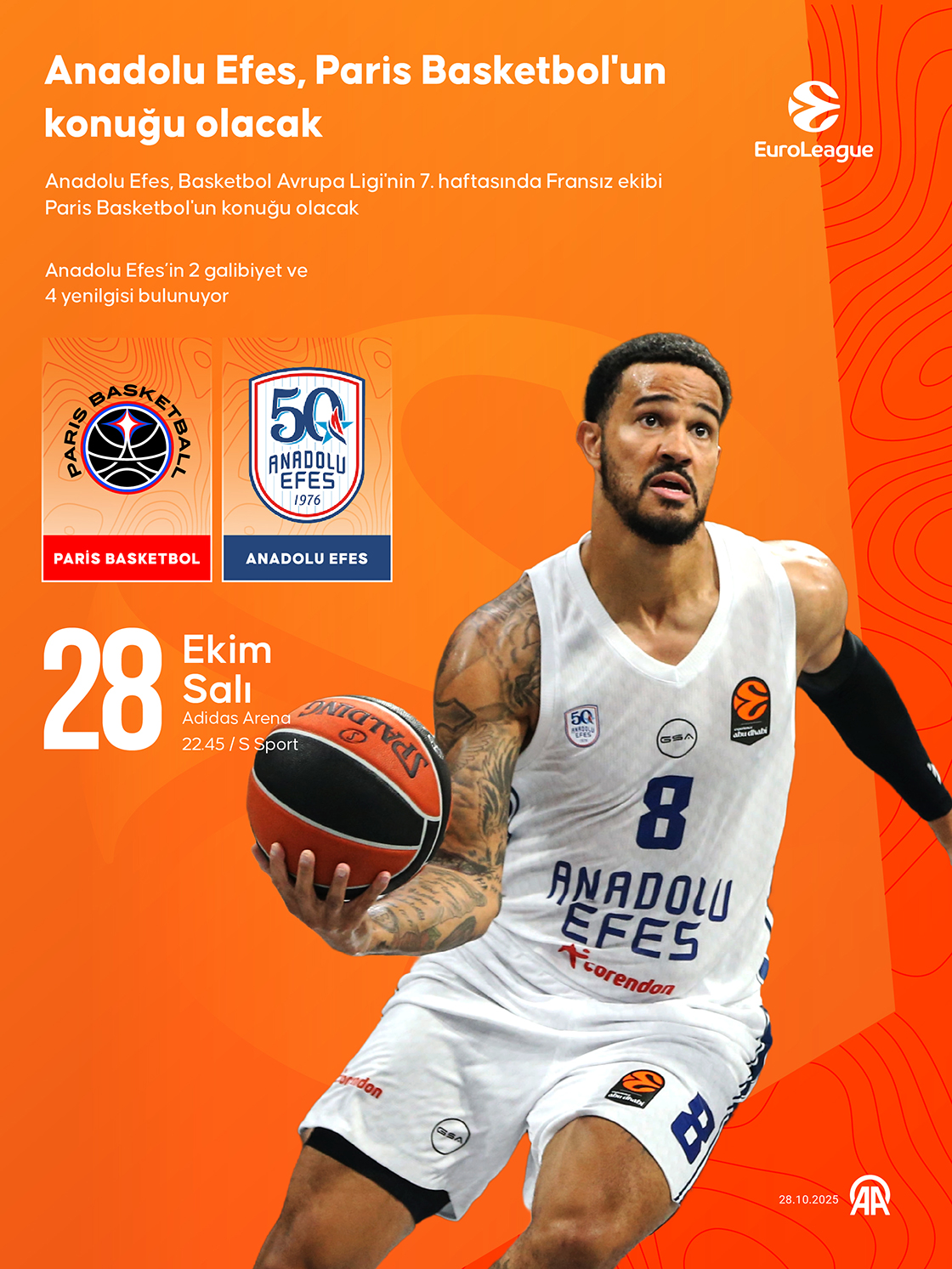 Anadolu Efes, Paris Basketbol'un konuğu olacak