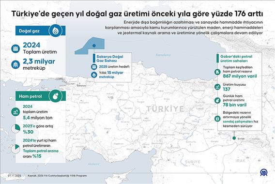 Türkiye'de geçen yıl doğal gaz üretimi önceki yıla göre yüzde 176 arttı